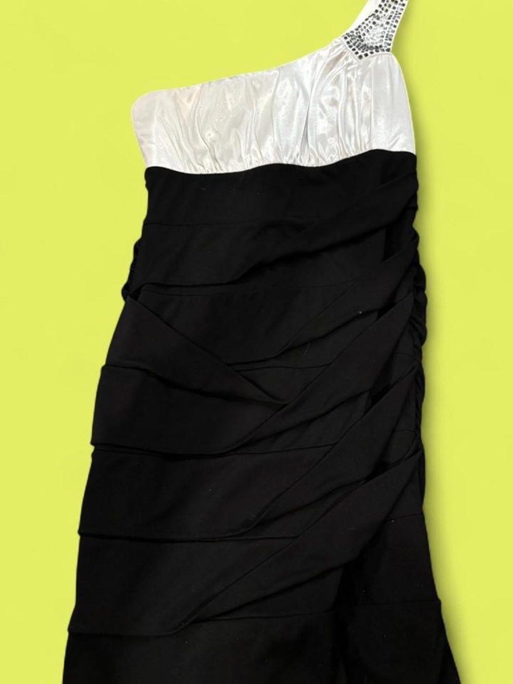 Trixxi One-Shoulder Black and White Ruched Cocktail Dress